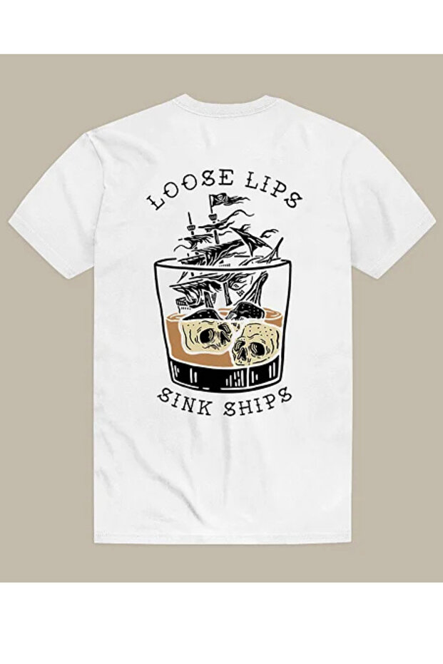 تي شيرت مطبوع عليه LOOSE LIPS SINK SHIPS