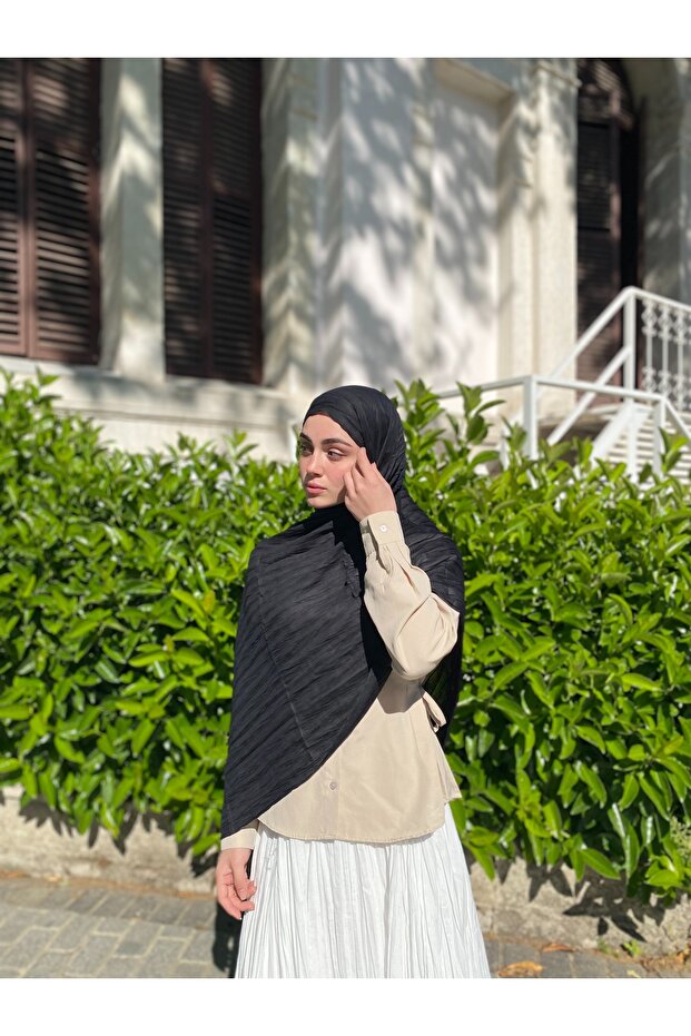 Piliseli Bambu Şal Siyah - 4