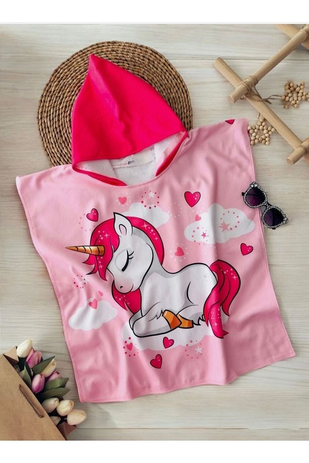 Zara Unicorn Kalp desenli yumuşak kız çocuk plaj havlusu - 5