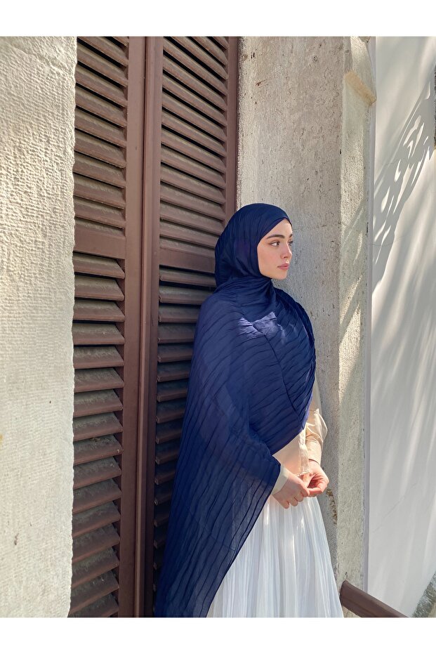 Piliseli Bambu Şal Lacivert - 2