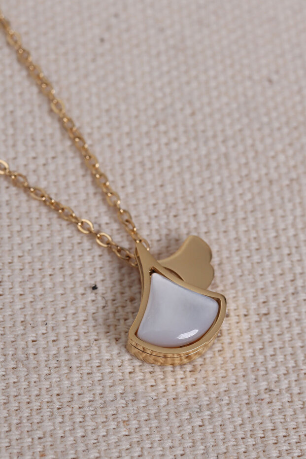 Gold Color Steel Necklace with Stone