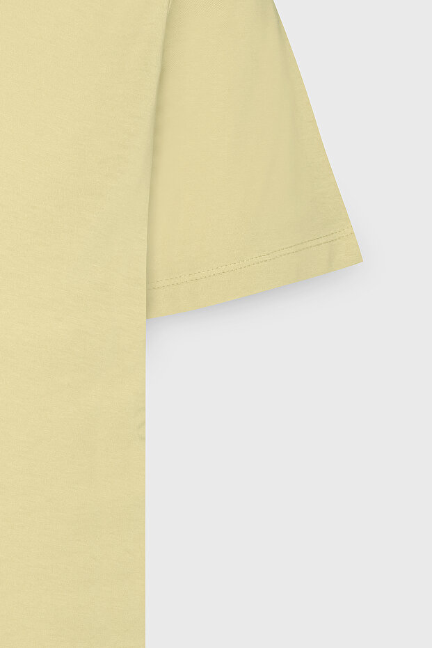 Erkek Sarı %100 Pamuk Slim Fit Dar Kesim Bisiklet Yaka Basic Tişört - 13