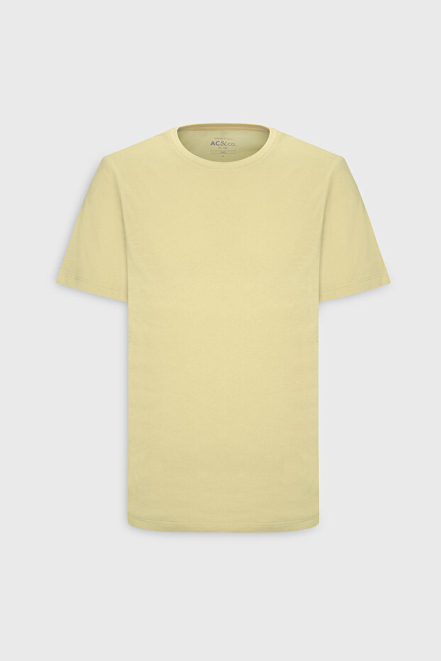 Erkek Sarı %100 Pamuk Slim Fit Dar Kesim Bisiklet Yaka Basic Tişört - 11