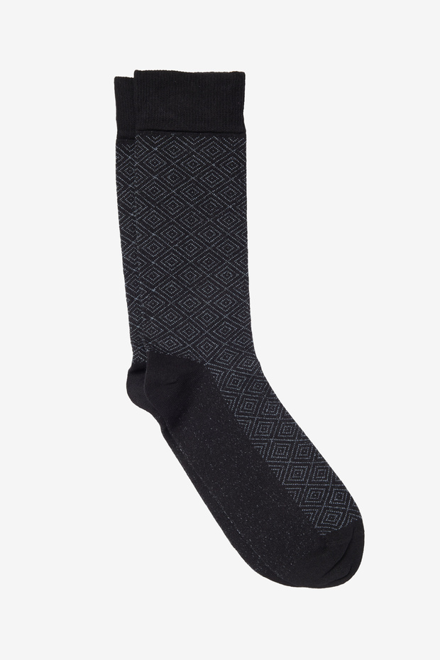 Erkek Siyah-gri Pamuklu Esnek Desenli Tekli Soket Çorap - 3