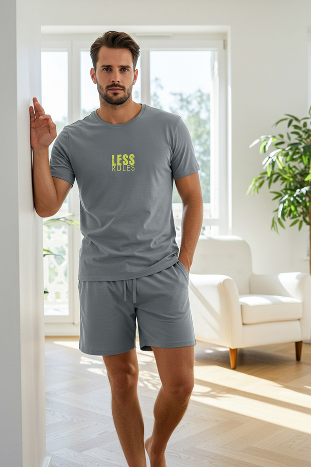Koyu Gri Regular Fit Baskılı Örme Şortlu Pijama Takımı TMNSS25PT00032 - 2