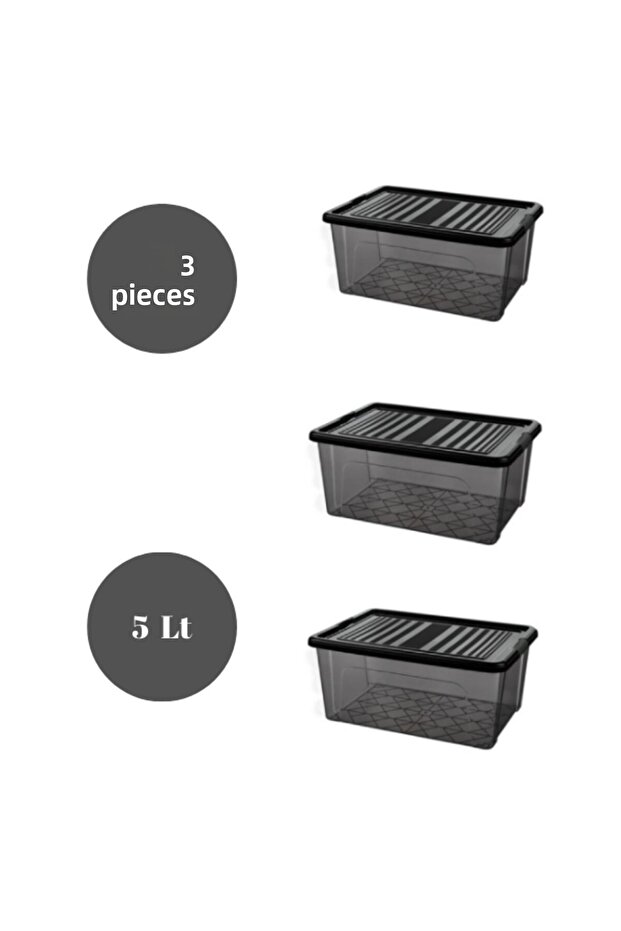 Storage Storage Box Organizer Storage Container with Lock 3Pcs 5 Lt Anthracite - 1