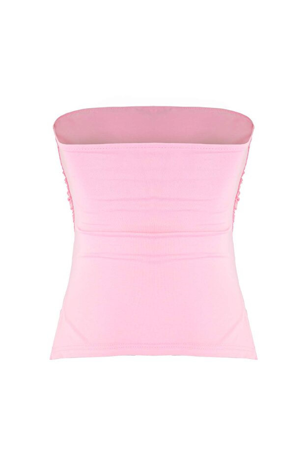 Pembe Pamuklu Esnek Straplez Büzgü/Drape Detaylı Örme Bluz TWOSS25BZ00484 - 6