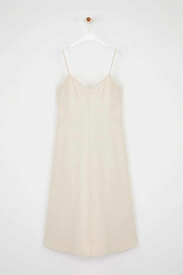 Bej Düz Midi Denim Elbise TWOSS25EL00859 - 5