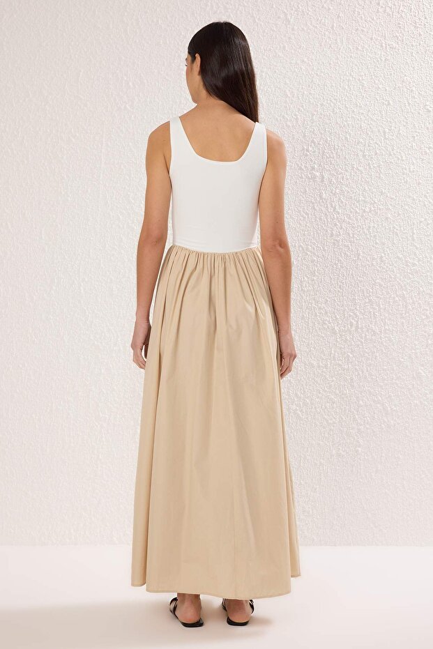 Camel Renk Bloklu Maxi Dokuma Elbise TWOSS25EL00867 - 4