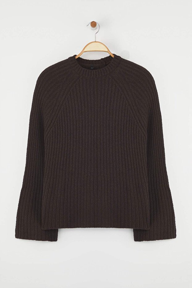 More Sustainable Kahverengi Geniş Kalıp Peplum Detaylı Pamuklu Triko Kazak TWOAW25KZ00305 - 10