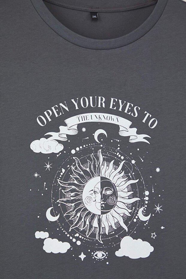 Antrasit Bisiklet Yaka %100 Pamuk Örme T-Shirt TBBSS23BF00030 - 8