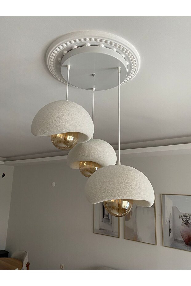 3 Lü Sarkıt Avize Rustik E27 Modern Avize Bohem Beton Görünüm 30 cm (Rustik Ampül Dahildir) - 3