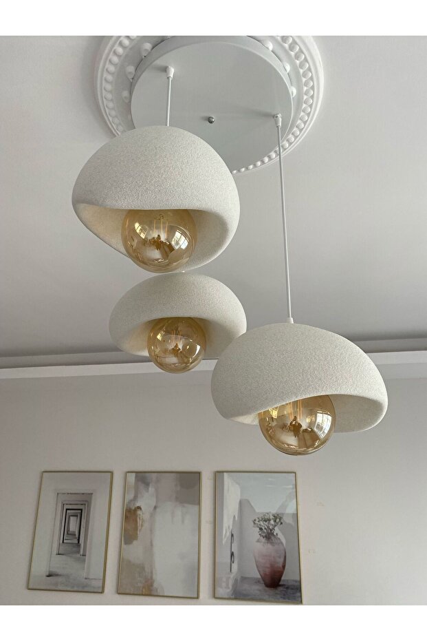 3 Lü Sarkıt Avize Rustik E27 Modern Avize Bohem Beton Görünüm 30 cm (Rustik Ampül Dahildir) - 5
