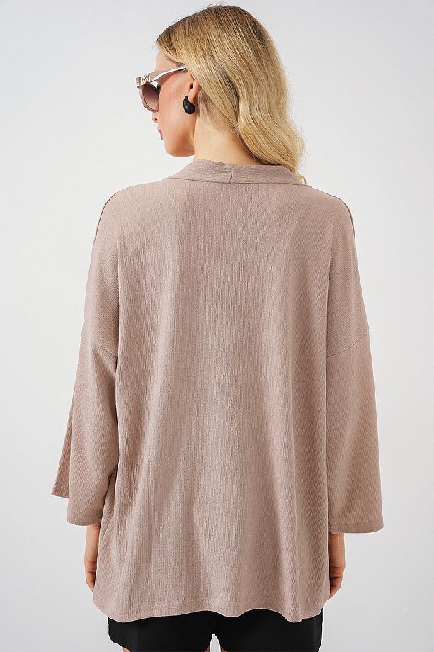 5862 Örme Kimono - Bej - 6