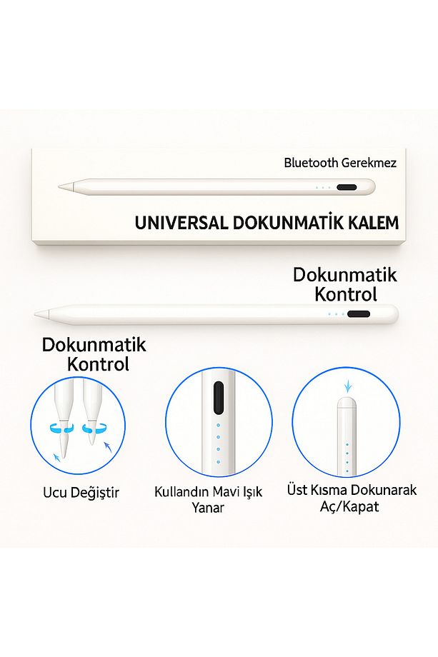 Universal Dokunmatik Stylus Kalem - USB-C Sarjli, Bluetooth’suz, iOS Android Uyumlu - 7