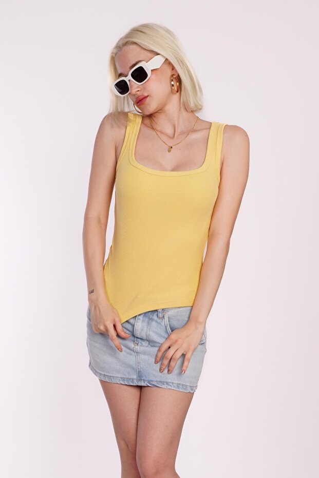 Sarı Fitilli Görünümlü Askılı Basic Atlet MG2057 - 1