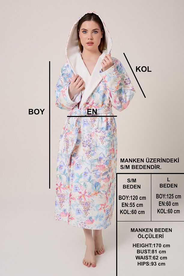 Narciso Fiore Desenli Dijital Baskılı Kapüşonlu Bornoz - 6