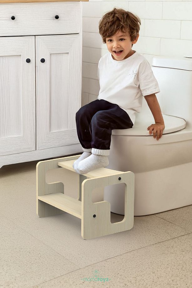 Küçük Öğrenme Kulesi Stepın Box - Natural - Banyo Yükseltme Ve Tuvalet Wc Eğitimi Basamağı - 1