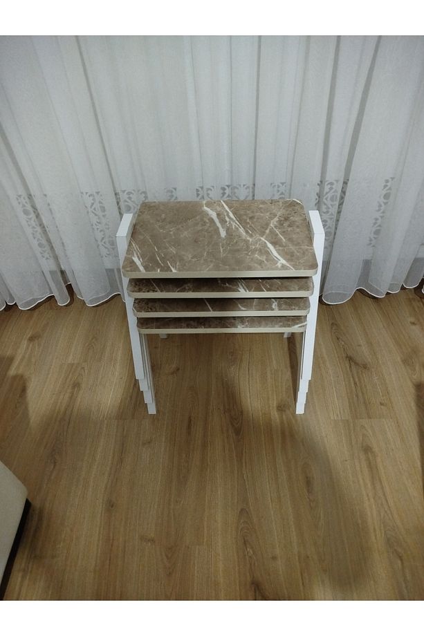 Zigon Sehpa 4'Lü Mermer Desenli Tepsi Model - 2