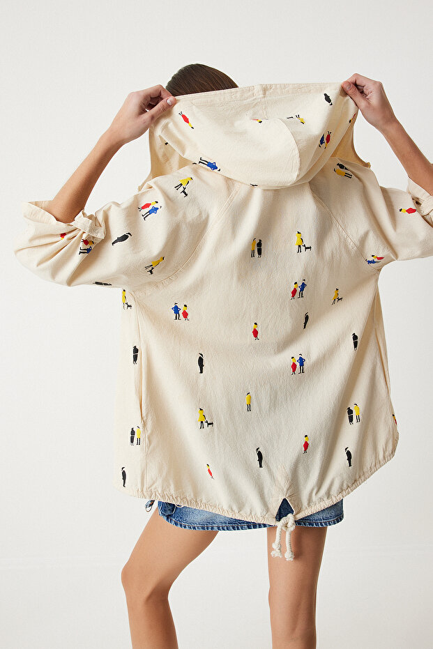 Printed Seasonal Raw Linen Jacket Cream Lsa0001