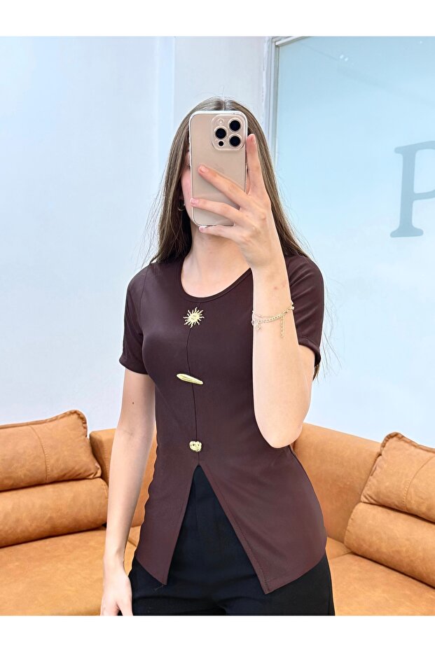 Sun Button Detailed Ribbed Blouse - 1