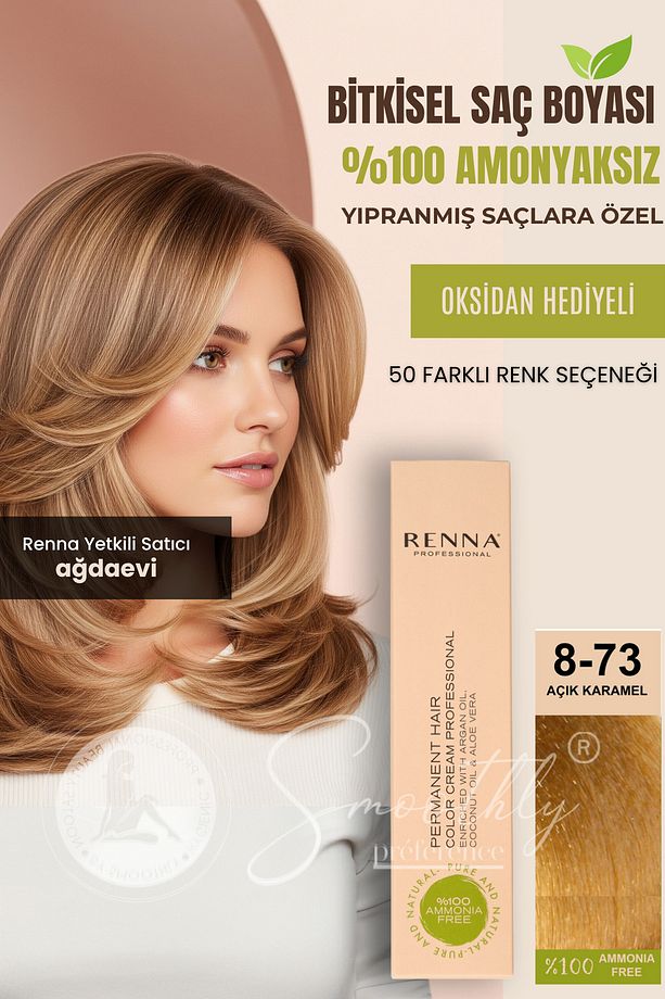 AMONYAKSIZ Bitkisel Yıpranmış Saçlar İçin Saç Boyası 8-73 AÇIK KARAMEL 60ml - 1