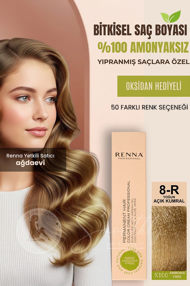 AMONYAKSIZ Bitkisel Yıpranmış Saçlar İçin Saç Boyası 8-R YOĞUN AÇIK KUMRAL 60ml - 1
