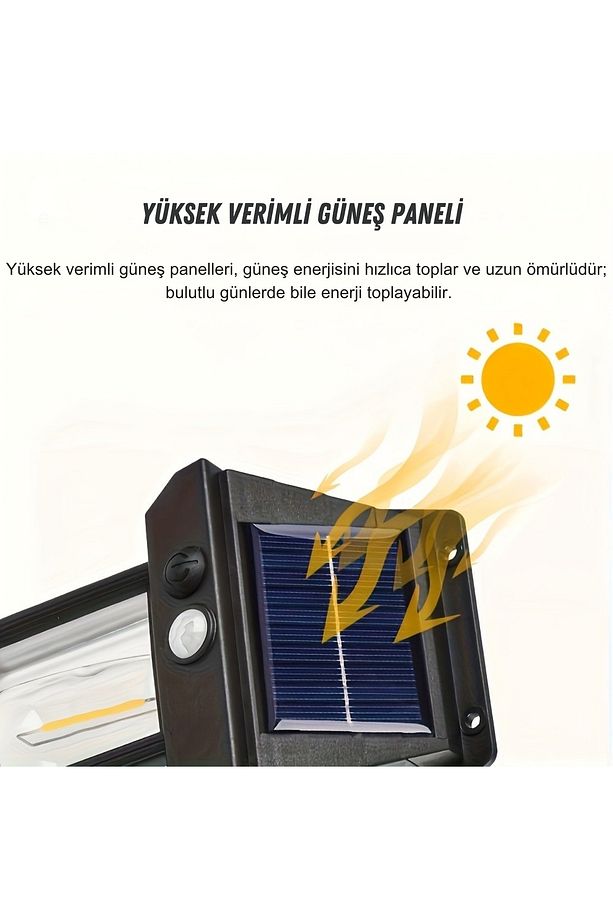 2 Adet Güneş Enerjili Hareket ve Aydınlık Sensörlü Siyah Rustik Lamba Solar Aydınlatma Aplik - 8
