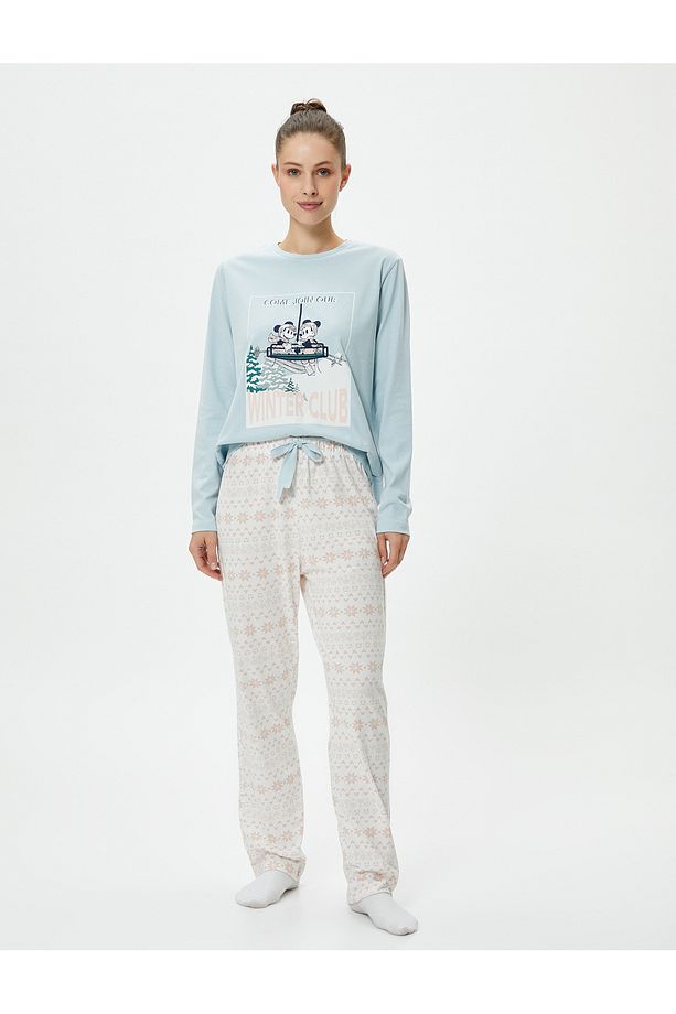 Mickey Mouse Pijama Takımı Uzun Kollu Lisanslı Bisiklet Yaka - 3