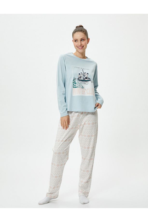 Mickey Mouse Pijama Takımı Uzun Kollu Lisanslı Bisiklet Yaka - 1