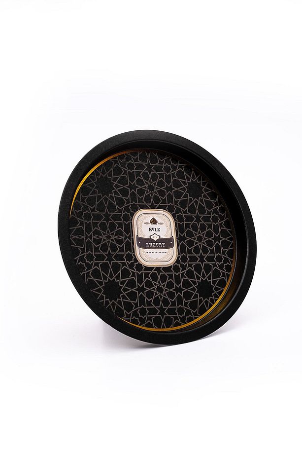 Trellis Desenli Yuvarlak Metal Tepsi - Çay Kahve Tepsisi - Sunum Tepsisi 37 Cm Ee163-v2 - 2