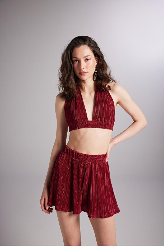 Elastic Waist Tie Comfy Bustier Claret Red