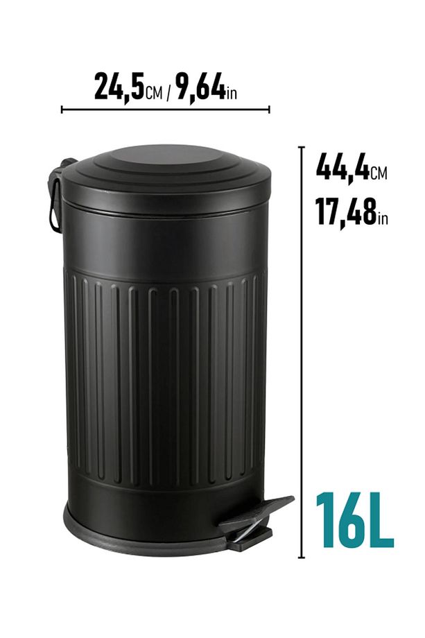16 Lt Vintage Serisi Amortisör Kapaklı Siyah Çöp Kovası (BANYO - MUTFAK - TUVALET - BALKON) - 2