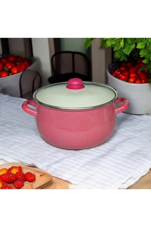 Enamel Yogurt Pot Curved Pot 24cm 5 Liter Red
