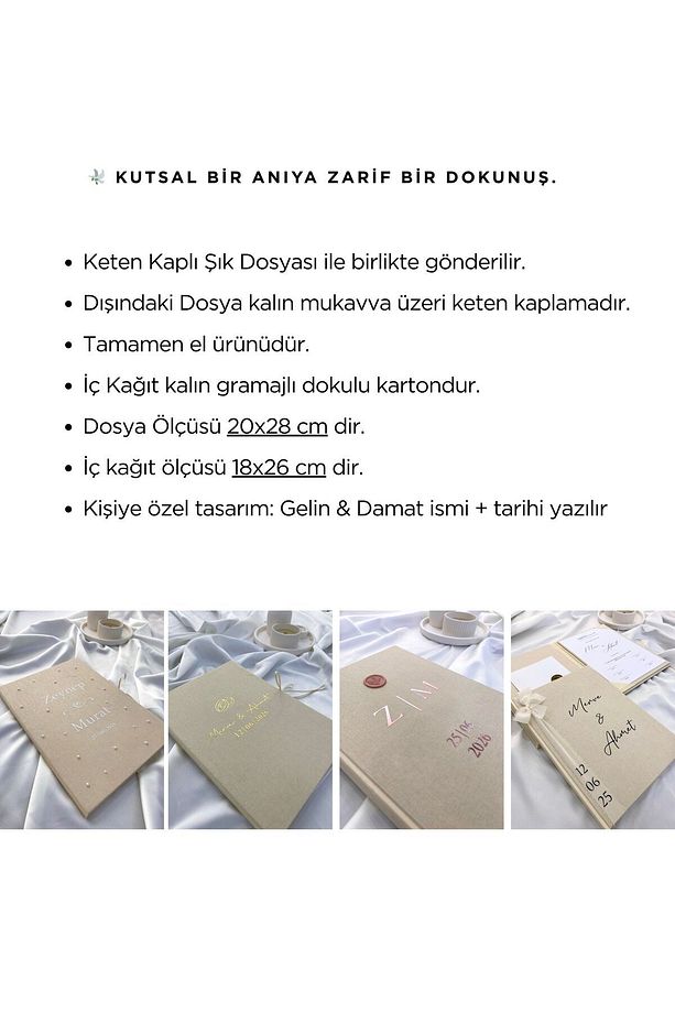 Nikah Belgesi - Zarif Keten Kaplı Dosyası ile BİRLİKTE - İsme Özel Hazırlanır! - 5