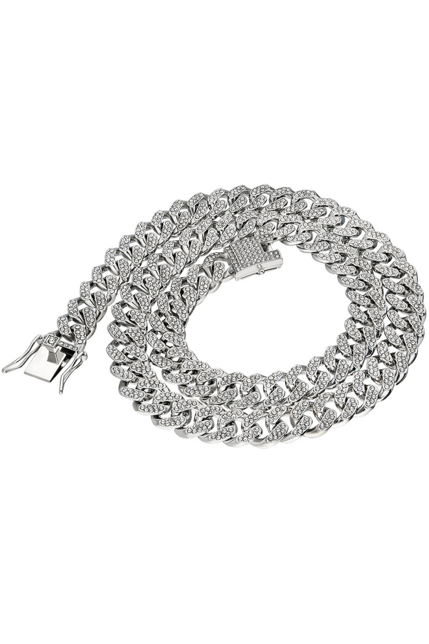 13 Mm. Thick 60 Cm. Stoned Alloy Cuban Women's Men's Chain Ek54By