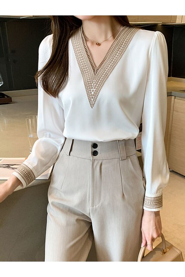 Dantel Yaka Gömlek - 1