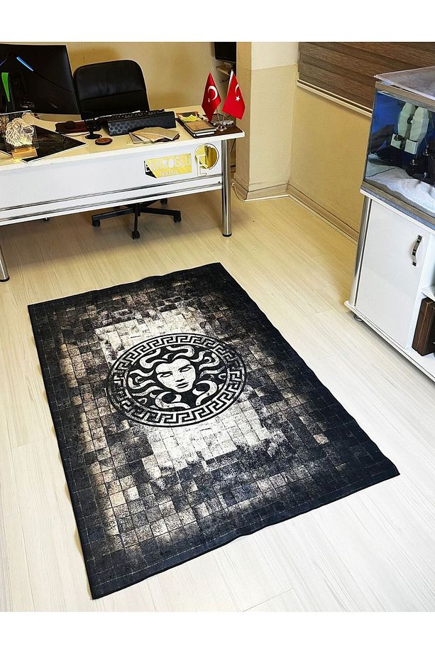 Medusa Motif Gerçek Post Görünümlü Süngerli , Kalın Yüzey Makinede Yıkanabilir Halı - DERİ TABAN - 6
