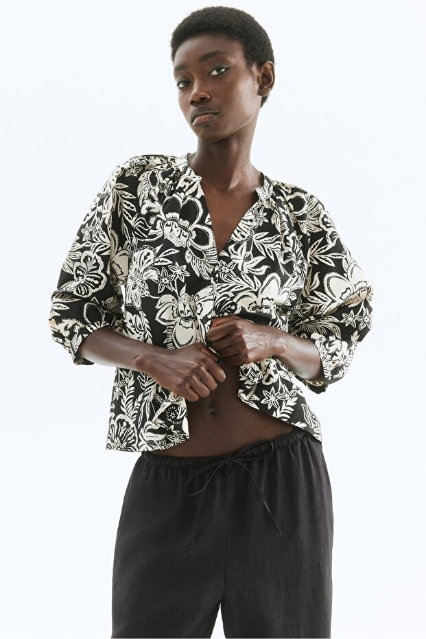 Balon Kollu Poplin Bluz - 2