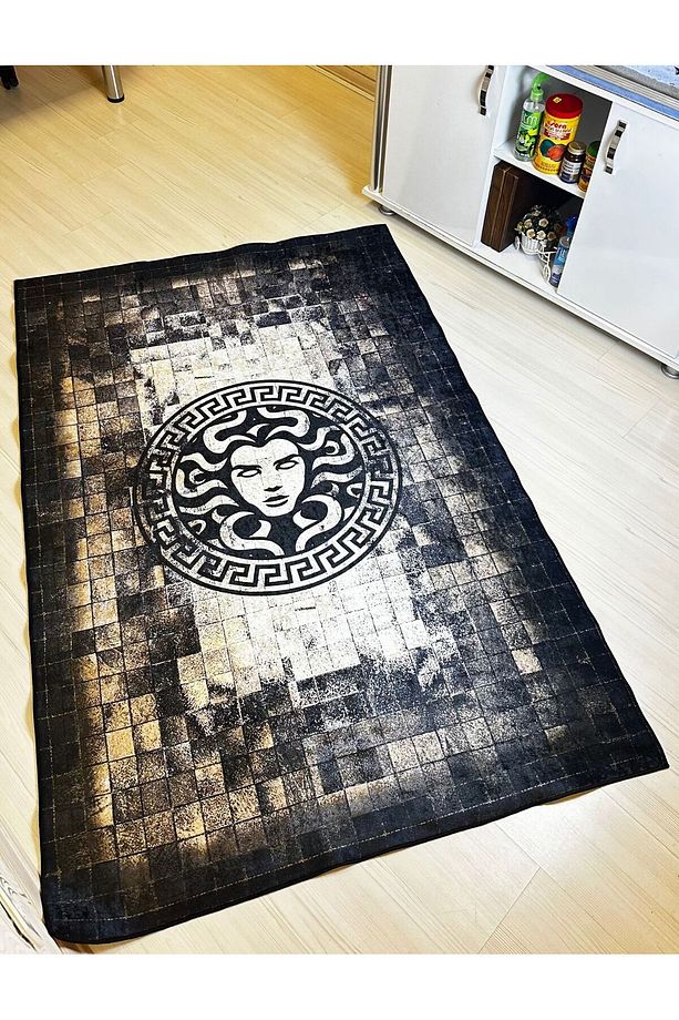 Medusa Motif Gerçek Post Görünümlü Süngerli , Kalın Yüzey Makinede Yıkanabilir Halı - DERİ TABAN - 4