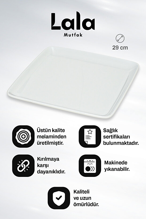 Gözde Kare Servis Tabak - 3'lü Set (29 CM - ŞIK, DAYANIKLI, YEMEK VE SUNUM TABAĞI) - 5