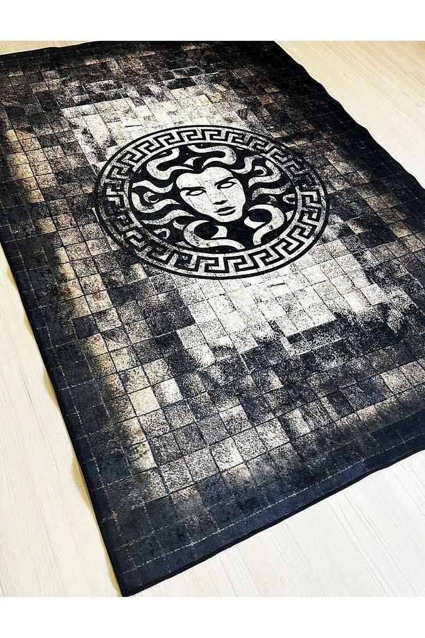 Medusa Motif Gerçek Post Görünümlü Süngerli , Kalın Yüzey Makinede Yıkanabilir Halı - DERİ TABAN - 5