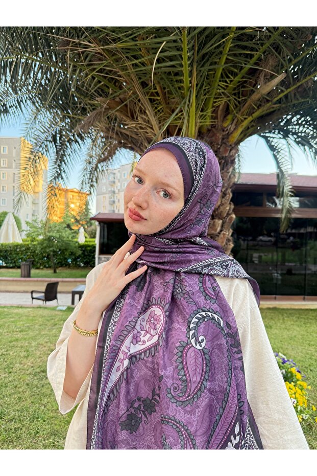 شال مشروط ناعم بنمط عرقي من البرقوق - 4