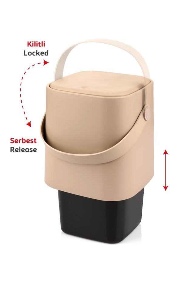Latte Colored Square Click 4 Lt - Magician Garbage Bin with Handle - 3