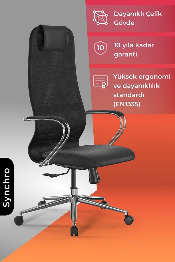 Ergolife Synchrosit 8 Ergonomik Fileli Ve Deri Ofis Koltuğu - 1b9.55.1.403 - 1