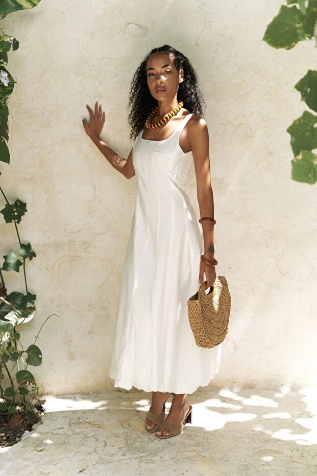 Garda Uzun Ekru Balon Elbise - 1