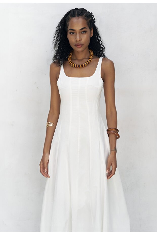 Garda Uzun Ekru Balon Elbise - 4