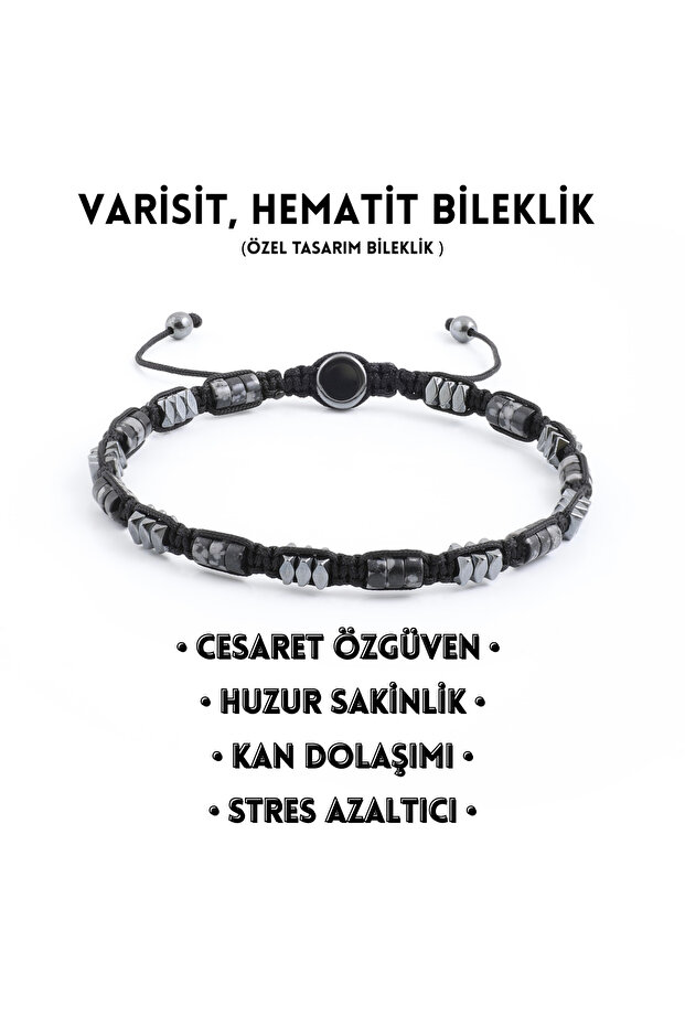 Varisit, Hematite Bracelet - Ovis Black Bracelet - Design Bracelet 4mm Adjustable