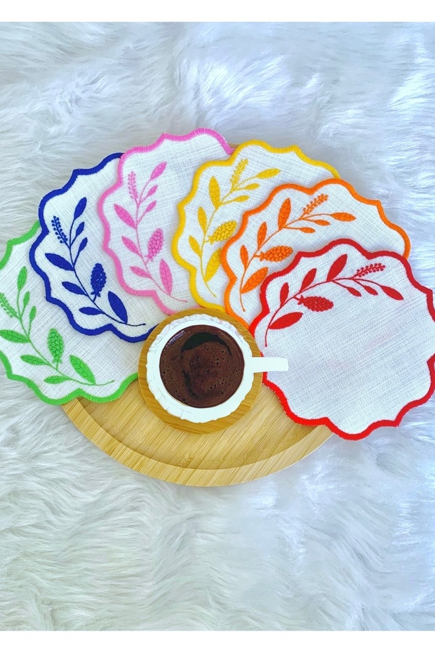 Mixed Color Presentation Napkin, Cocktail Napkin, Coffee Side Presentation Napkin, Embroidered Presentation Napkin Set of 6 - 8