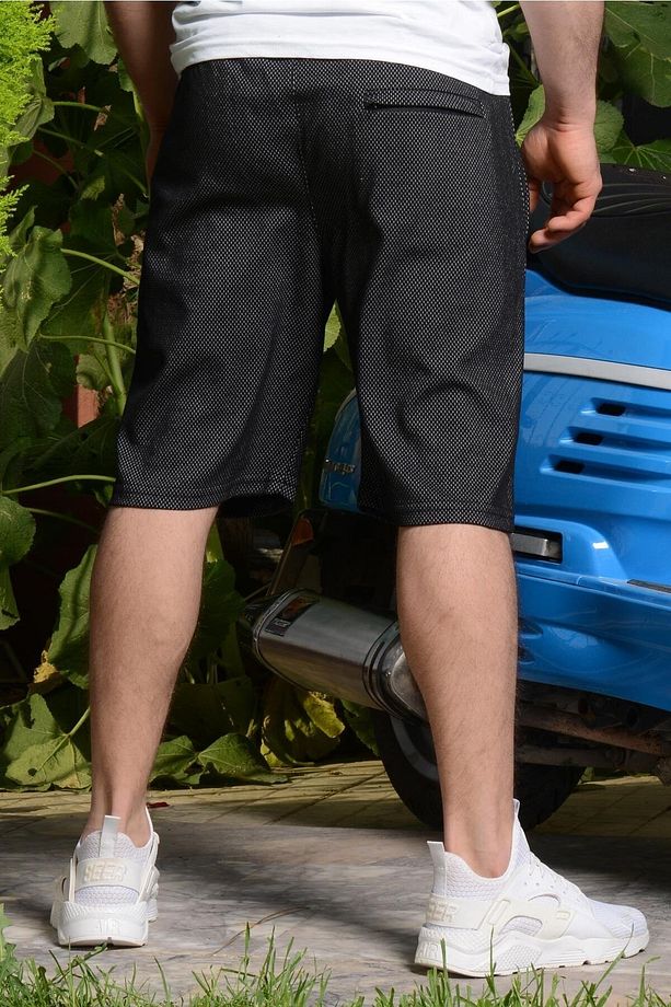 Siyah Diz Boy Petek Kumaş Fermuarlı Cep Erkek Bermuda Şort 22esrtkpot - 6